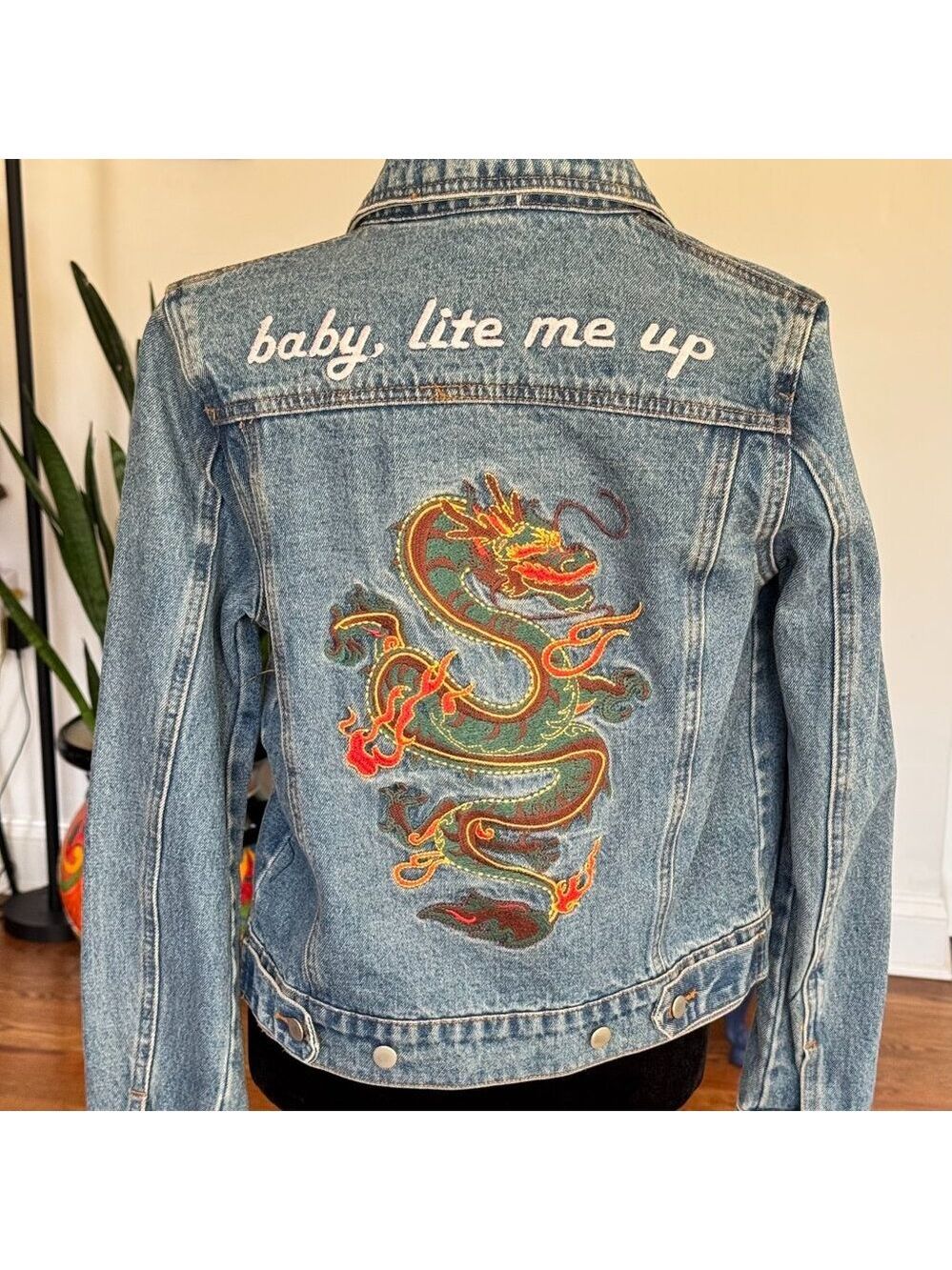 Embroidered Denim Jacket "Baby, Lite me Up" by Honey Punch sz (S)